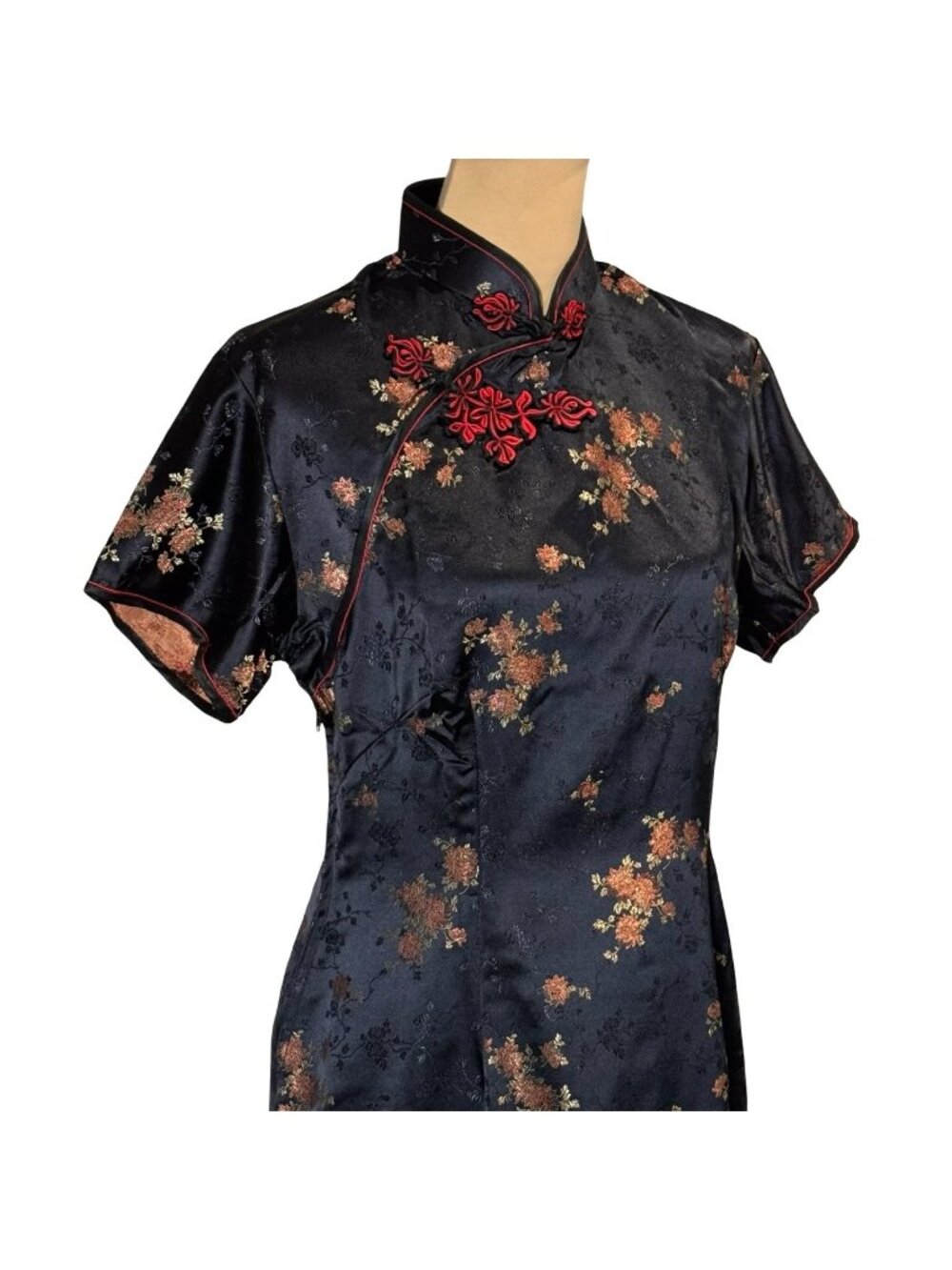 NWT Vintage 90s Salz Squirrel Cheongsam Maxi Dress Sz XL Satin Mandarin Asian - Picture 5 of 16